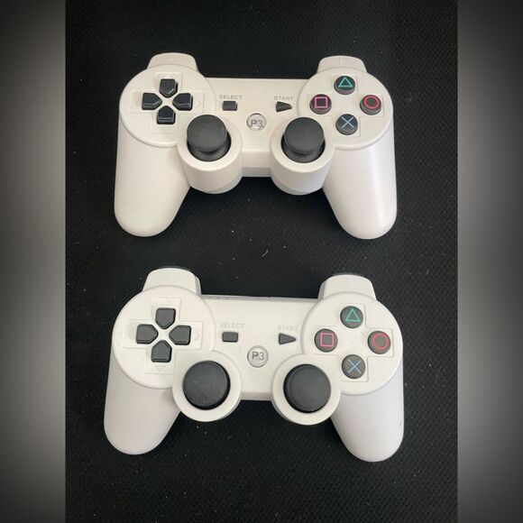 Lot of 2 PlayStation 3 White Wireless Controllers - Untested - Picture 1 of 5
